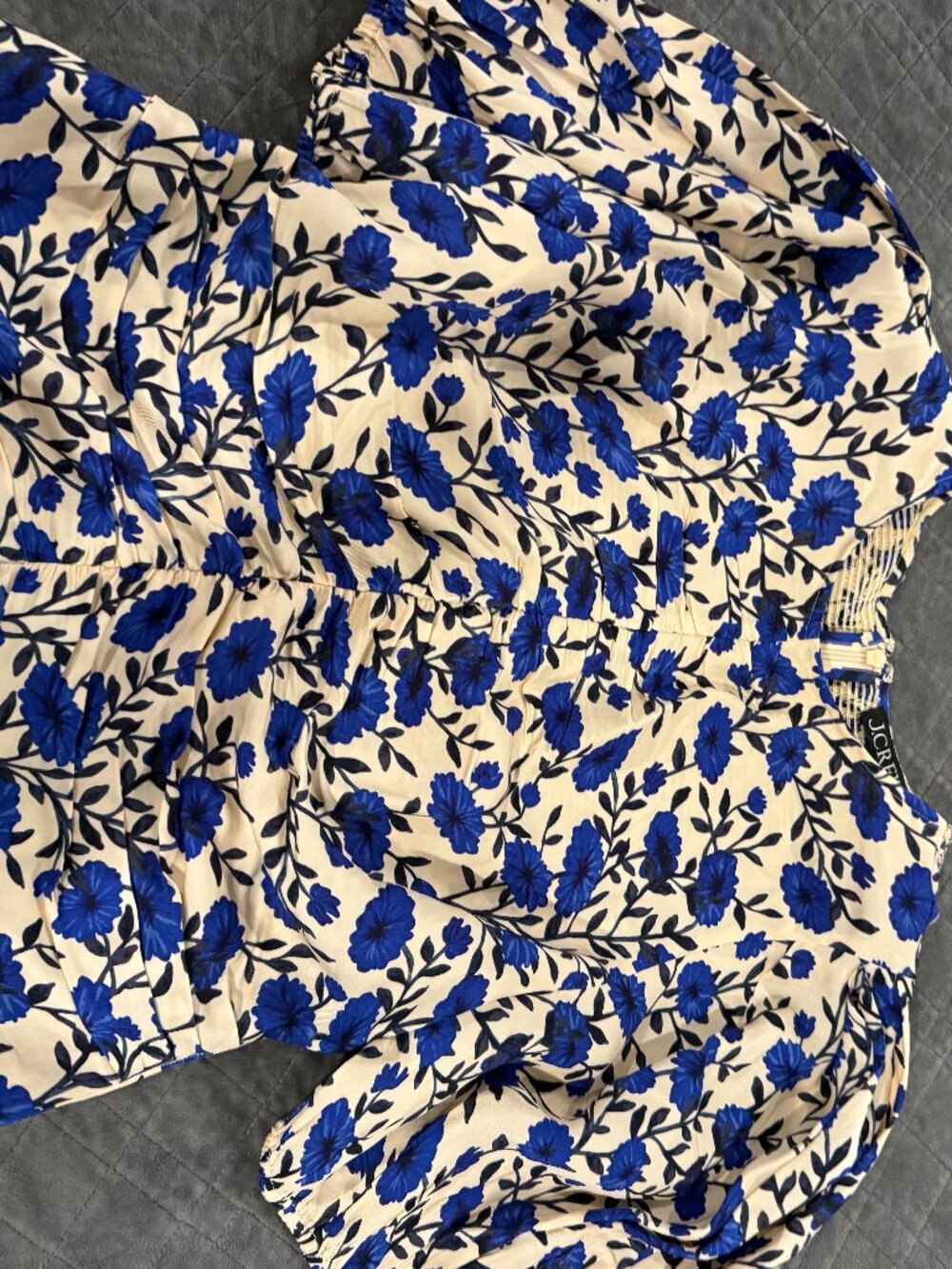 J Crew cream and royal blue blouse
